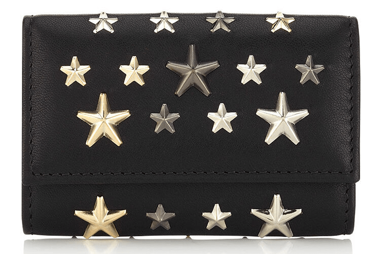 JIMMY CHOO NEPTUNE Multi Metallic Mix スタースタッズ付き Black レザー・キ―ケース