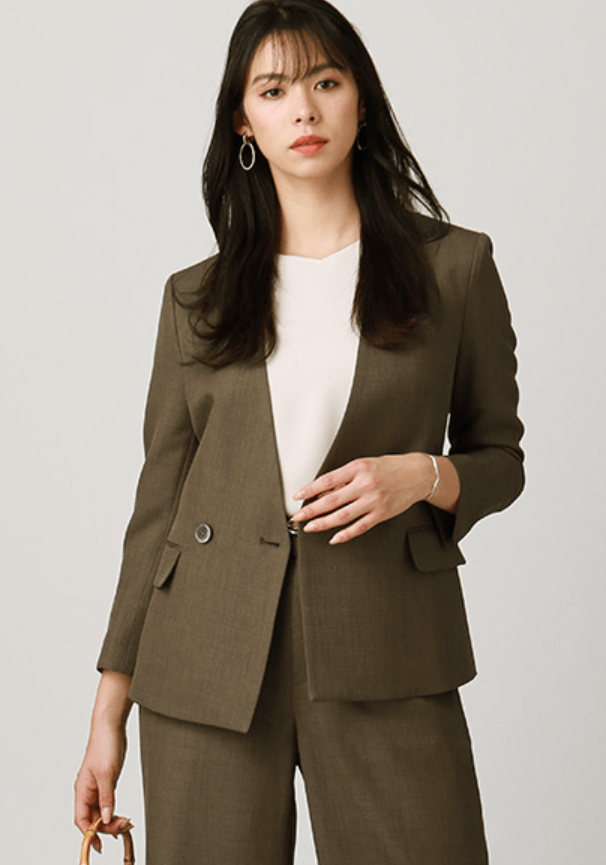 THE SUITCOMPANY　ポリエステルブッチャー 8分袖ダブルブレストノーカラージャケット