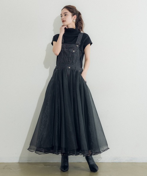 Auntie Rosa&nbsp;LA BELLE ETUDE Belle vintage ボリュームチュールデニムサロペット ブラック