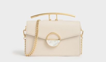 CHARLES &KEITH ストーンエンベリッシュド バックルショルダーバッグ クリーム
