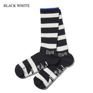 AND SOX サポート　パイル　クルーストライプ　ブラックホワイト　