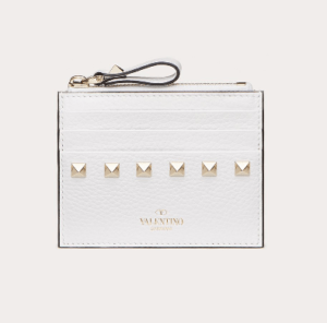 VALENTINO　ロックスタッズ グレインカーフスキン カードケース ファスナー付き