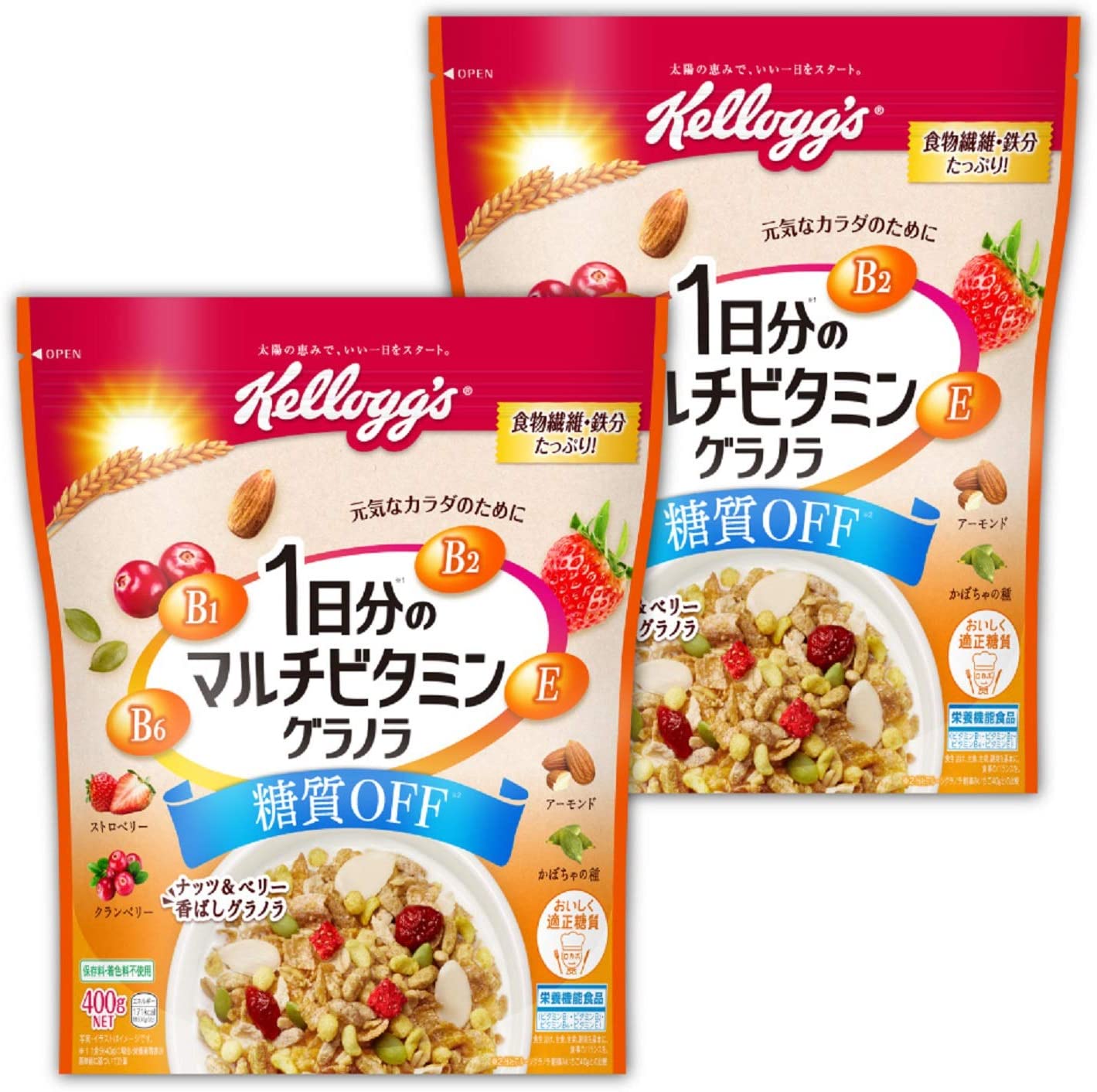 【Amazon.co.jp限定】 ケロッグ 1日分のマルチビタミングラノラ糖質オフ 400gx2個セット