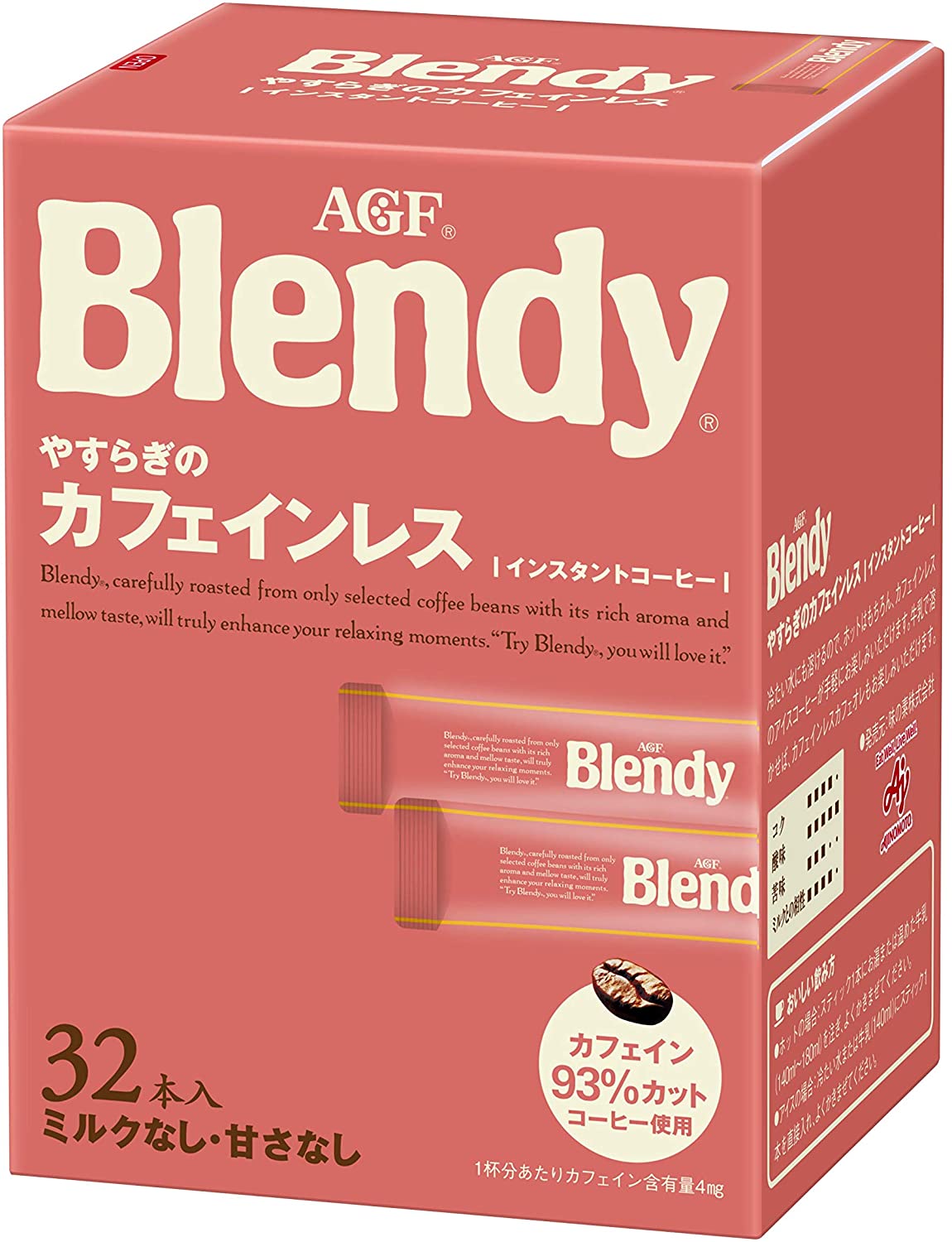  AGF ブレンディ やすらぎのカフェインレス スティック 32本 【 スティックコーヒー 】【 水に溶けるコーヒー 】【 カフェインレスコーヒー 】