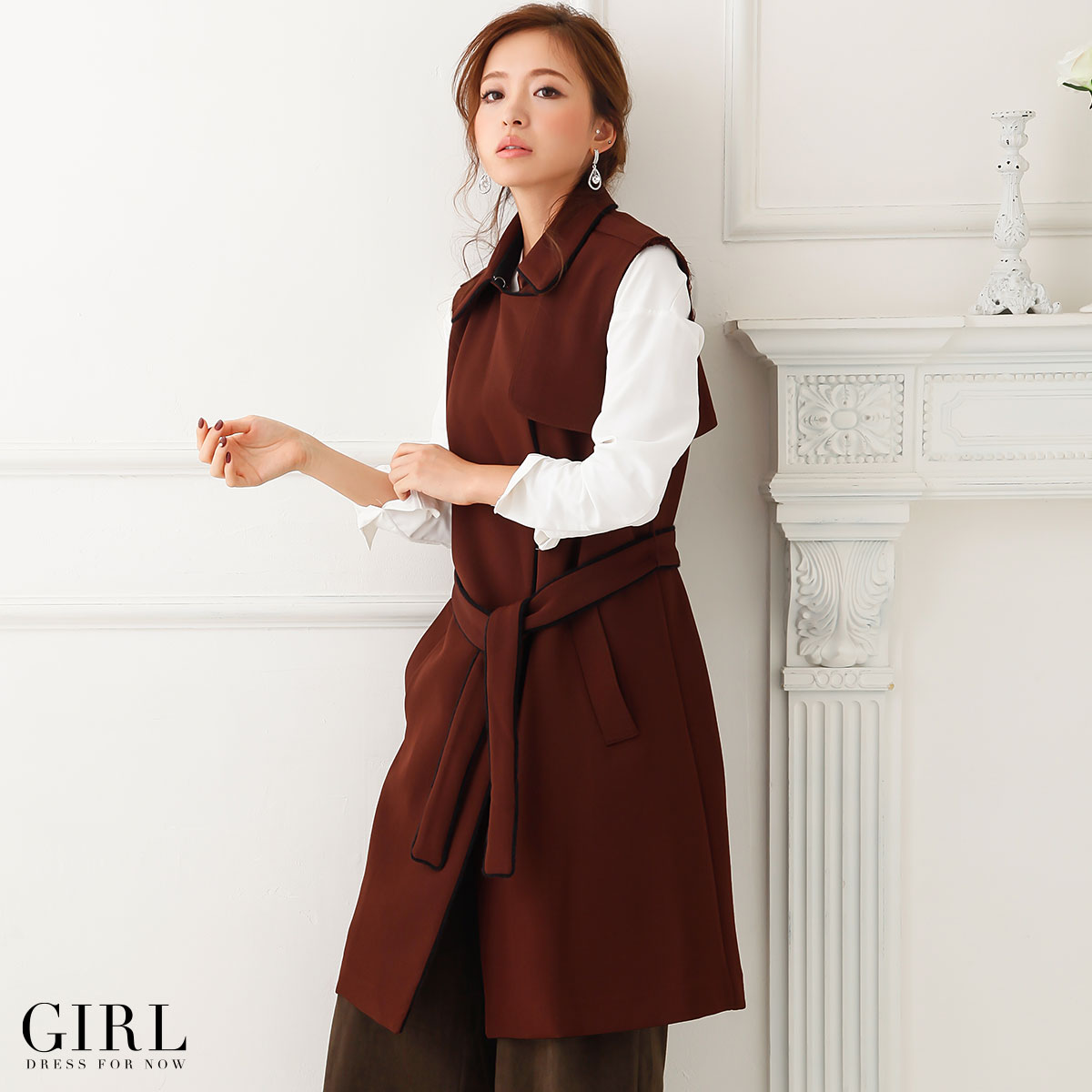 GIRL ウエストベルトロングジレ