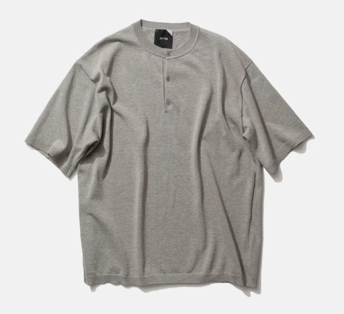 ATON　ORGANIC COTTON NATURAL DYE OVERSIZED HENRY NECK T-SHIRTS