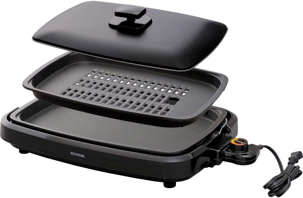 アイリスオーヤマ ホットプレート 焼肉 平面 プレート 2枚 蓋付き ブラック APA-136-B