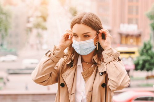 Beautiful,Stylish,Girl,Wear,Medical,Face,Mask,On,Sunny,City