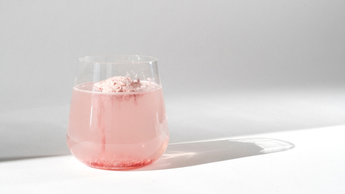 Super,Food.,Glass,Of,Natural,Strawberry,Collagen,Protein,Powder,In