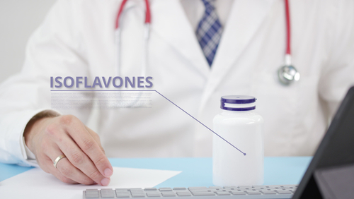 Isoflavones,,A,Generic,Supplement,,In,The,Bottle,In,Doctor's,Hand