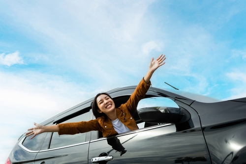 Young,Beautiful,Asian,Women,Getting,New,Car.,She,Very,Happy