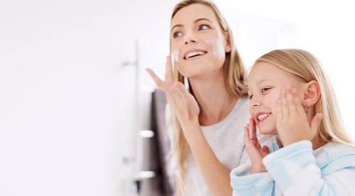 Skincare,,Mother,And,Girl,With,Cream,,For,Natural,Beauty,And