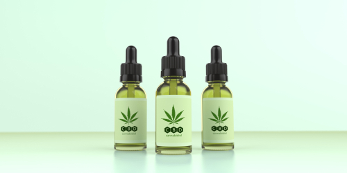 Cbd,,Cannabidiol,Oil,Bottles,With,A,Hemp,Leaf.,3d,Illustration.