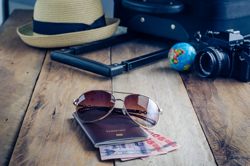 Luggage,Accessories,Passport,And,Money,On,The,Wooden,Floor